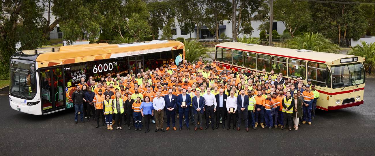 The Volgren team with the 6000th bus built at Dandenong