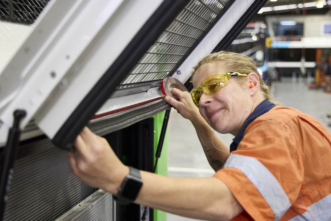 Volgren team member on the production line